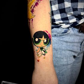 Tattoo Zielona atomówka on the forearm motif: characters style: Watercolor