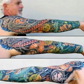 Tatuaż Steampunk na ramieniu motyw: kolorowe