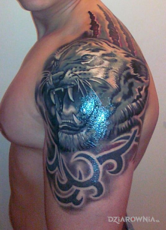 Tatuaż tygrys w motywie zwierzęta na ramieniu