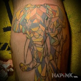 Tattoo Elephant on the calf motif: colorful
