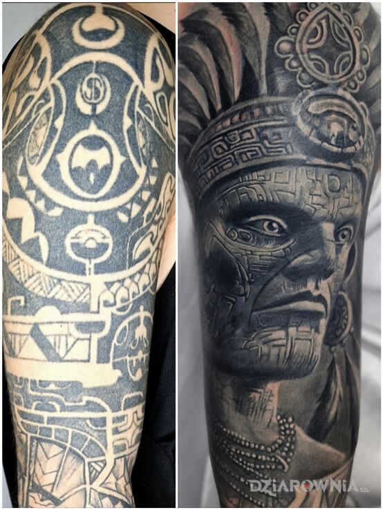 Tatuaż Aztecki klimat - portret wojownika w motywie twarze i stylu realistyczne na ręce