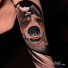 Tattoo Dog portrait 4 On the arm motif: animals style: realistic