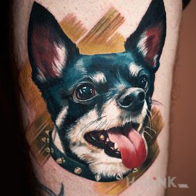 Tattoo Dog portrait 8 on the leg motif: animals style: realistic