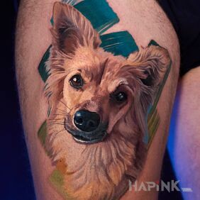 Tattoo Dog Portrait 9 on the thigh motif: animals style: realistic