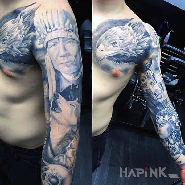 Tattoo Indianski rekawik in sleeves motif and realistic style on the forearm