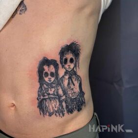 Tattoo Children on the ribs motif: characters style: graphic / illustrative
