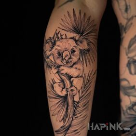 Tattoo Koala on the calf motif: animals style: sketch