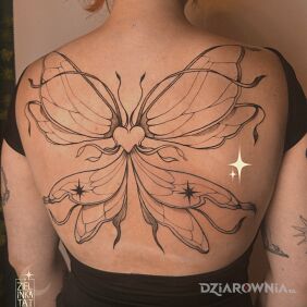 Tatuaż Magiczne skrzydła na łopatkach motyw: skrzydła styl: kontury / linework