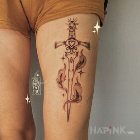 Tattoo Sword inspired by the Glass Throne on the leg motif: objects style: graphic / illustrative