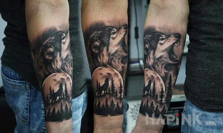 Tattoo Wilk in animals motif on the forearm