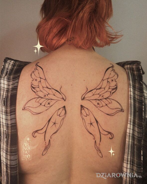 Tatuaż Skrzydełka dla wróżki w motywie skrzydła i stylu kontury / linework na plecach