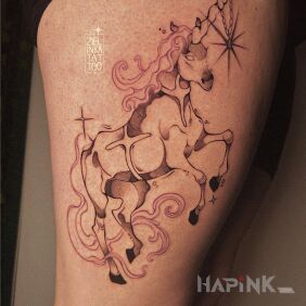 Tattoo Magical Unicorn on the leg motif: animals style: graphic / illustrative