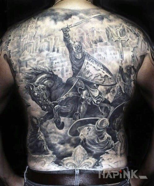 Tattoo Krucjata in 3D motif and realistic style on the back