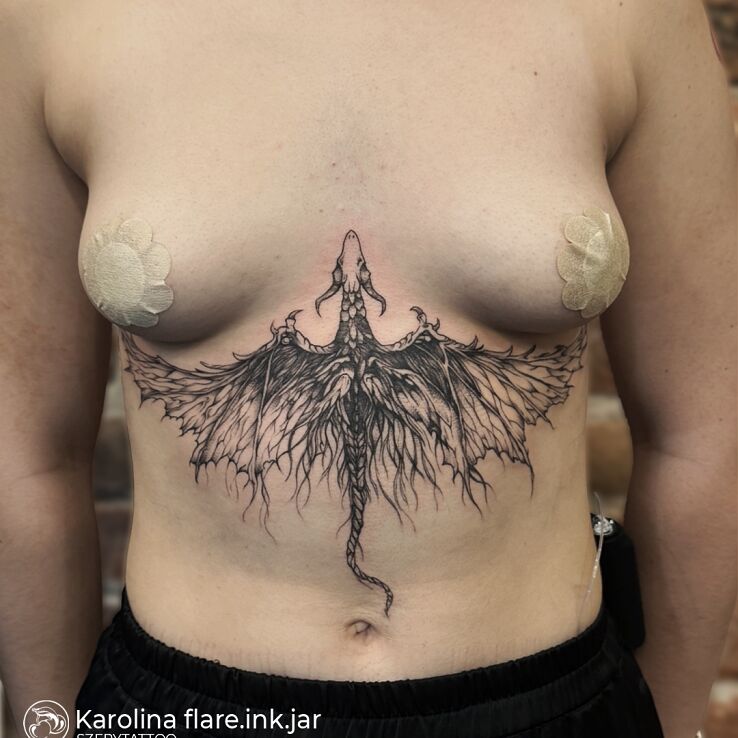 Tattoo ✨🐉 Soft Version Beast by Karolina! 🐉✨ in fantasy motif and sketch style on the stomach