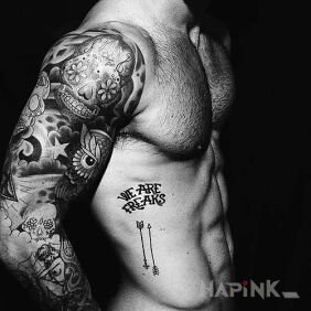 Tattoo Mishmash on the ribs motif: sleeves