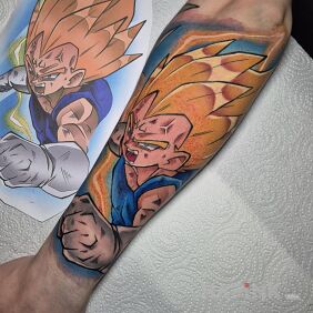 Tattoo Vegeta Dragon Ball On the arm motif: manga / anime style: cartoon / comic book