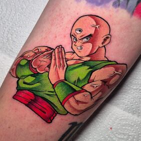 Tattoo Tenshinhan Dragon Ball on the forearm motif: characters style: cartoon / comic book