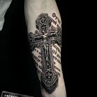 Jesus on the cross against text background