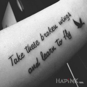 Tattoo Learning to fly on the forearm motif: lettering