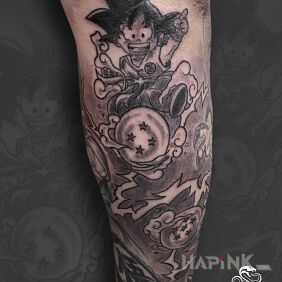 Tattoo Son Goten on Kinto Cloud Tattoo – Black & Grey On the arm motif: black and gray style: cartoon / comic book