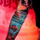 Oceanic sleeve with fish and palm trees