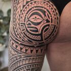 Polynesian on thigh and buttock from freehand