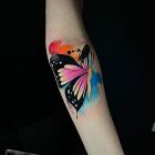 Colorful butterfly with watercolor addition