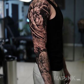 Tattoo Angel on the forearm motif: characters style: realistic