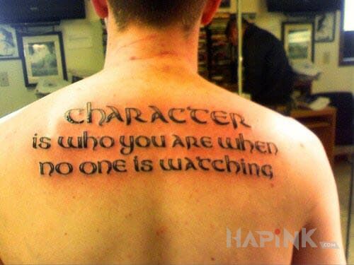 Tattoo Charakter in lettering motif on the back