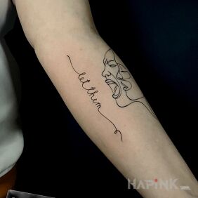 Tattoo Let them on the forearm motif: lettering style: contour / linework