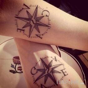 Tattoo Compasses on the forearm motif: Love
