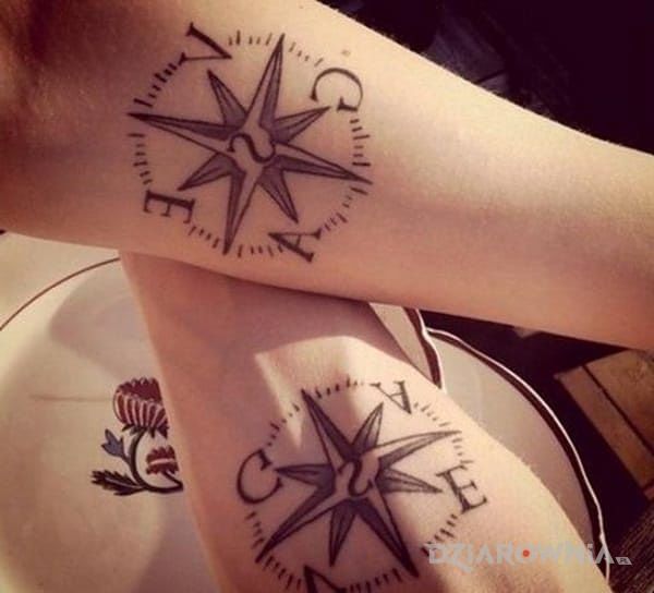 Tatuaż kompasy w motywie miłosne na przedramieniu
