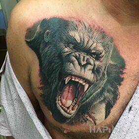Tattoo King Kong on the chest motif: animals style: realistic