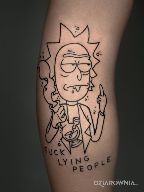 Tatuaż Typowy Rick w motywie śmieszne i stylu kontury / linework na nodze