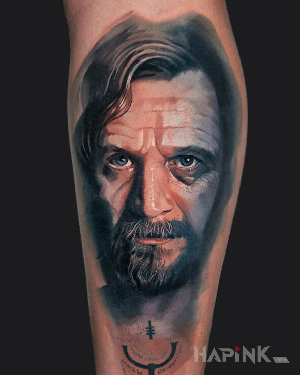Tattoo Gary Oldman - Sirius Black in colorful motif and realistic style on the calf