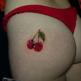 Tattoo Cherries on the buttocks motif: sexy style: realistic
