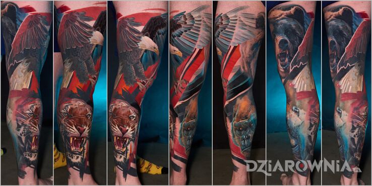 Tatuaż Nogawka z motywem zwierząt w motywie nogawki i stylu realistyczne na nodze