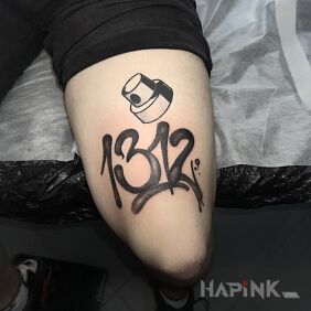Tattoo Graffiti 1312 z puszką sprayu on the thigh motif: objects style: dotwork