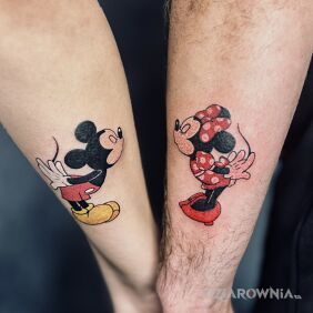 Tatuaż Micky i Mini na ręce motyw: kolorowe styl: graficzne / ilustracyjne