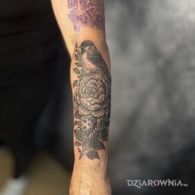 Tatuaż 1 sesja Rękawa ( nauka Beaty) na ręce motyw: czarno-szare styl: realistyczne