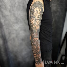 Tattoo Ciąg dalszy rękawa On the arm motif: characters style: graphic / illustrative