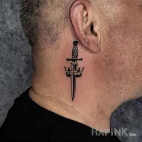 Tattoo Sztylet za uchem on the neck motif: objects style: graphic / illustrative