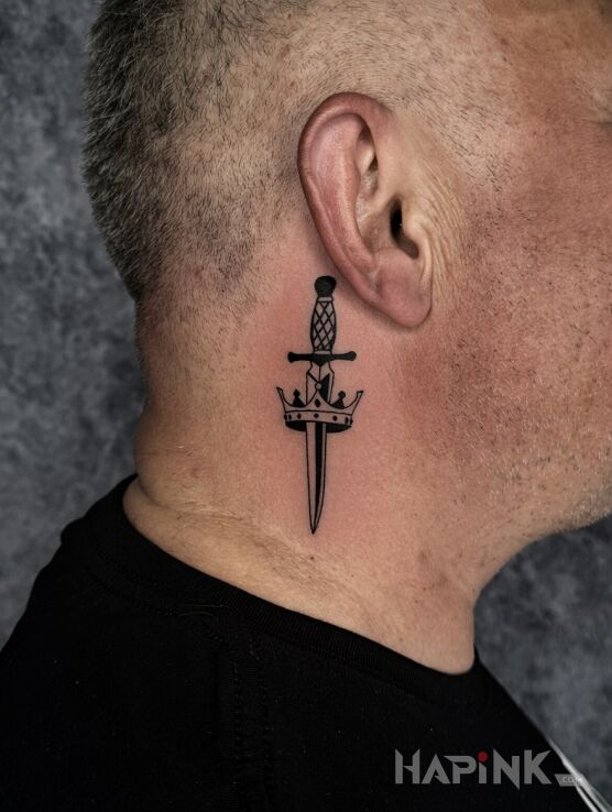 Tattoo Sztylet za uchem in objects motif and graphic / illustrative style on the neck