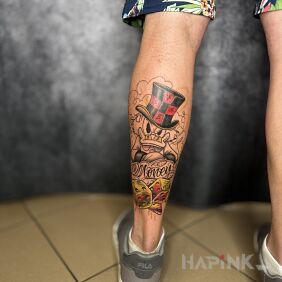 Tattoo Scrooge McDuck on the calf motif: characters style: cartoon / comic book