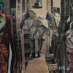 Tattoo Number one in the world on the back motif: characters style: realistic