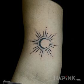 Tattoo Sun and Moon on the bicep motif: other style: contour / linework