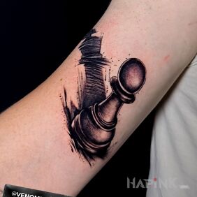 Tattoo Chess on the bicep motif: black and gray style: realistic