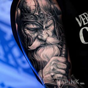 Tattoo Viking l The Beginning of a Nordic Sleeve On the arm motif: dark style: realistic