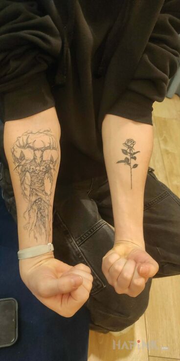 Tattoo Leszy i róża in demons motif and graphic / illustrative style on the forearm