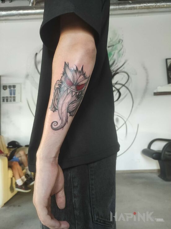 Tattoo Dark Gengar in characters motif and graphic / illustrative style On the arm